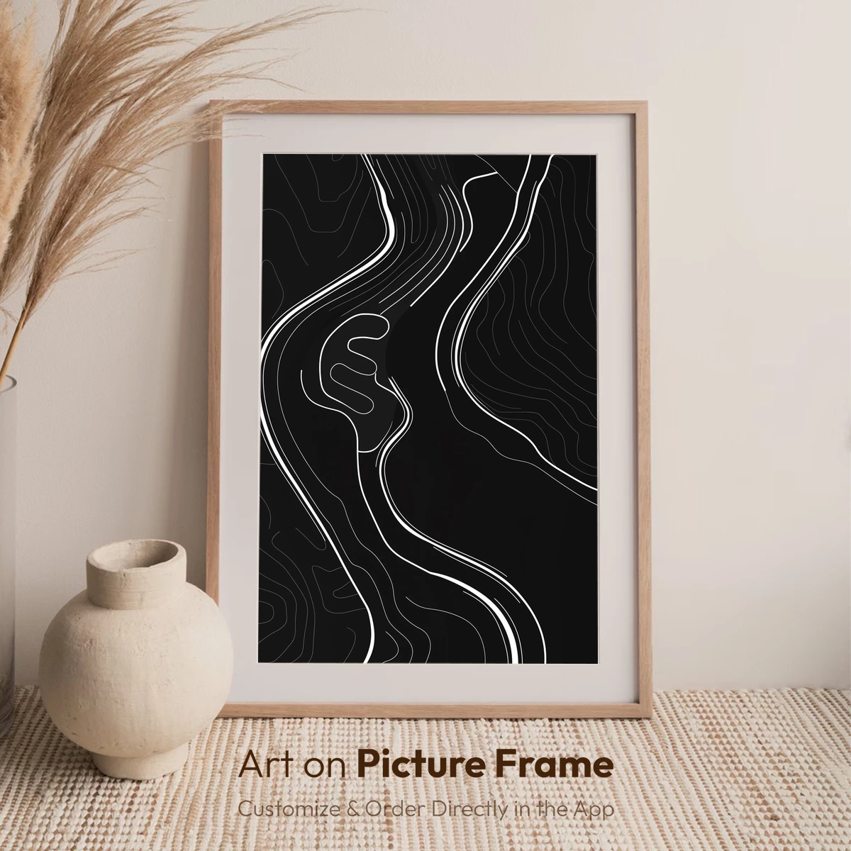 Contour Elegance: White Lines on Black Canvas - Image 7