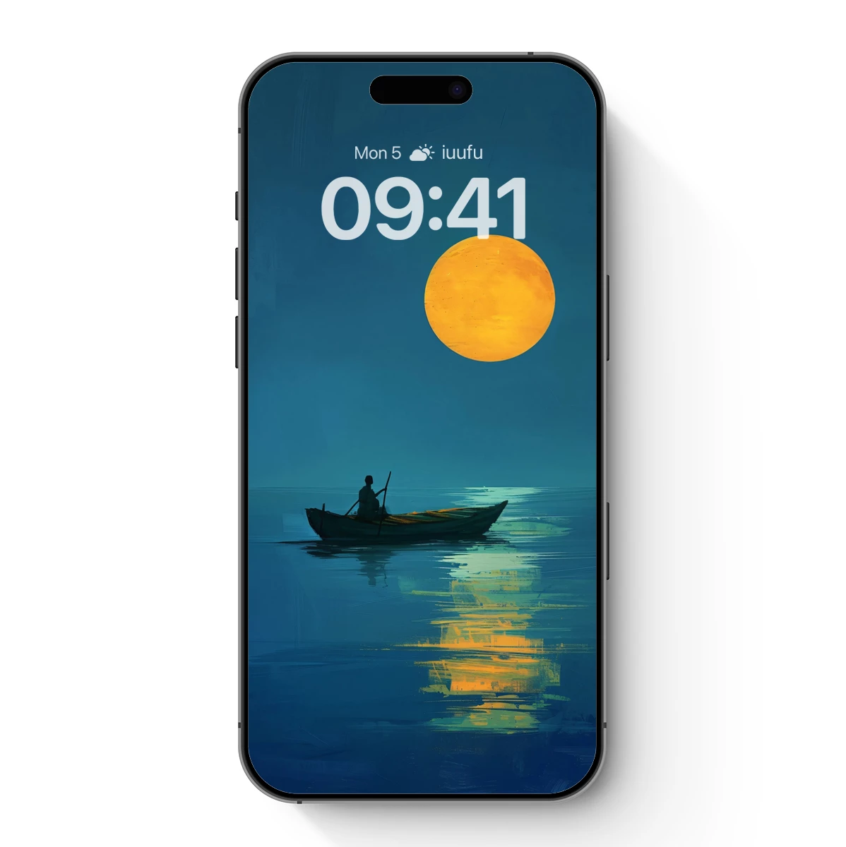 Moonlit Solitude: Rowboat Under a Golden Moon