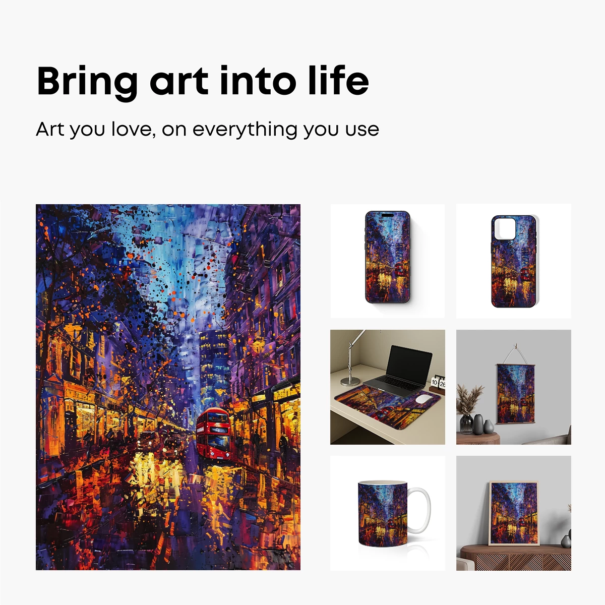 Vibrant Cityscape with Double-Decker Bus: Urban Artistry - Image 2