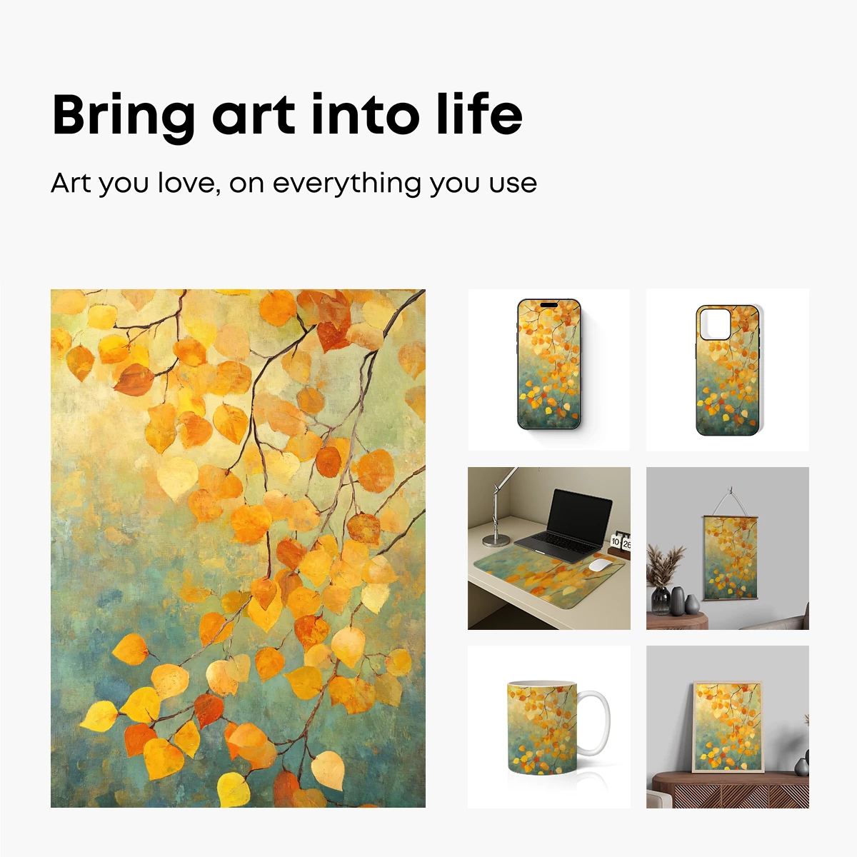 Autumn's Golden Whisper: Impressionist Leaves - Image 2