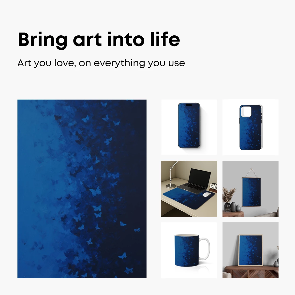 Blue Butterfly Cascade: Ephemeral Wings in Midnight Hues - Image 2