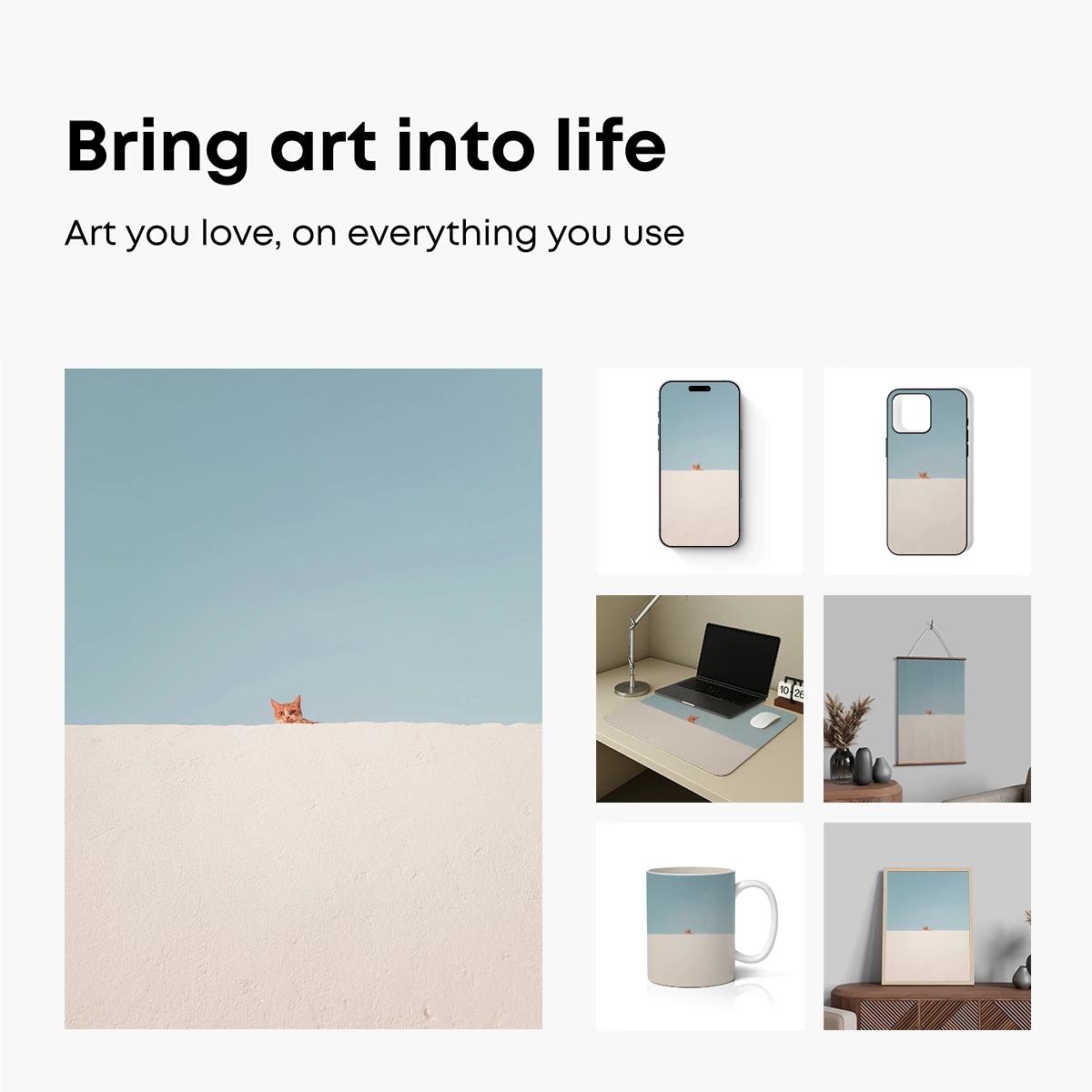 Curious Cat Peeking Over White Wall - Image 2