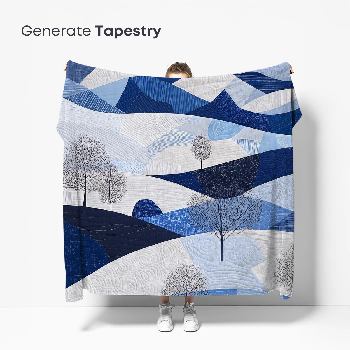 Blue Winter Quilt: Serene Landscape in Textile Art - Image 5
