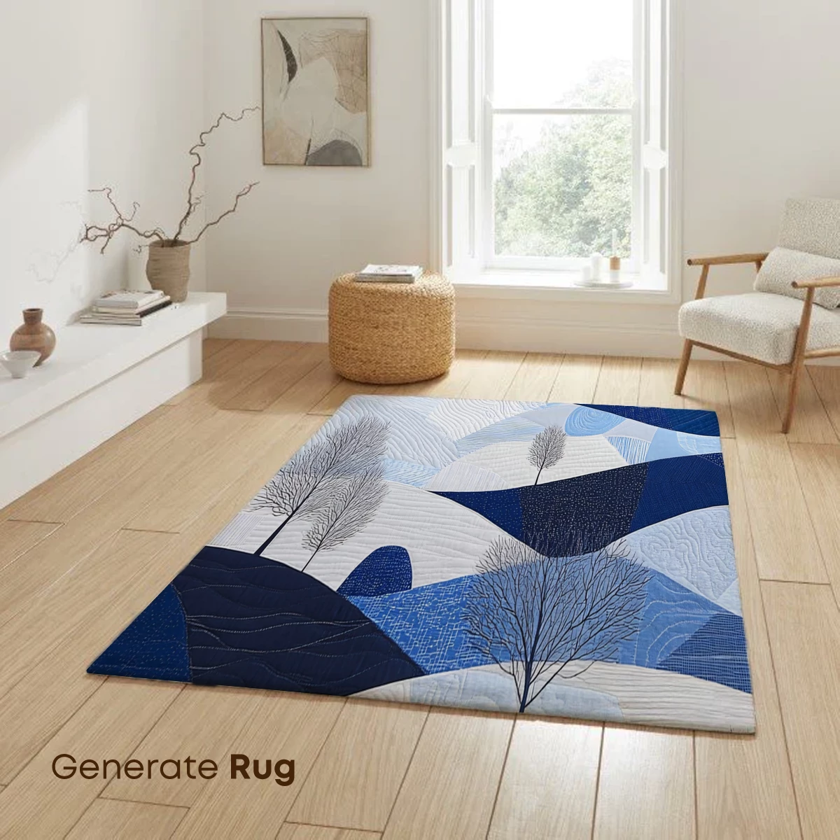 Blue Winter Quilt: Serene Landscape in Textile Art - Image 6