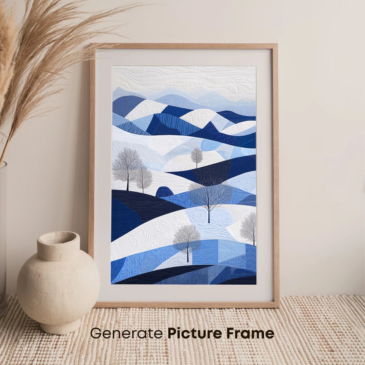 Blue Winter Quilt: Serene Landscape in Textile Art - Image 7
