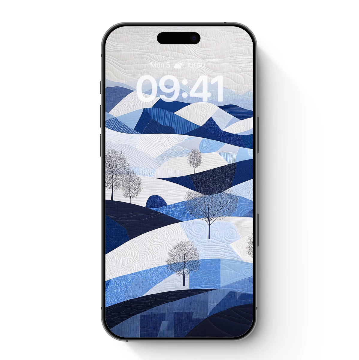 Blue Winter Quilt: Serene Landscape in Textile Art