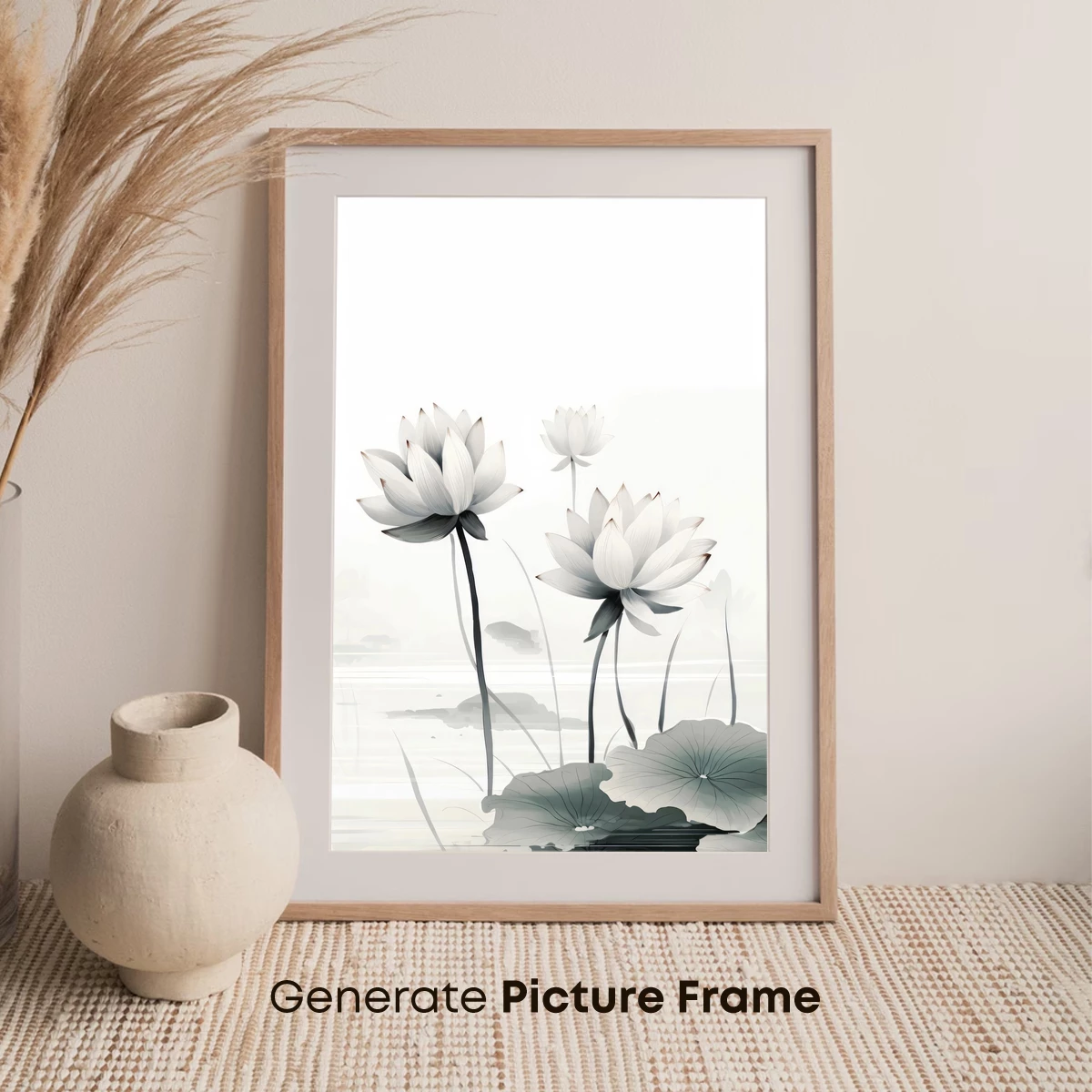 Elegant Lotus Serenity: Monochromatic Water Lilies - Image 7