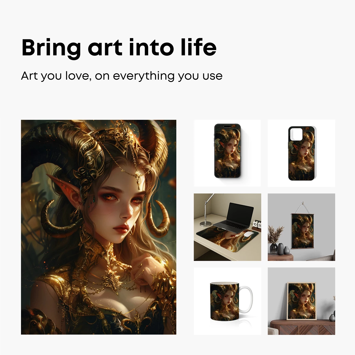 Ethereal Elven Queen: Golden Horns and Mystic Eyes - Image 2