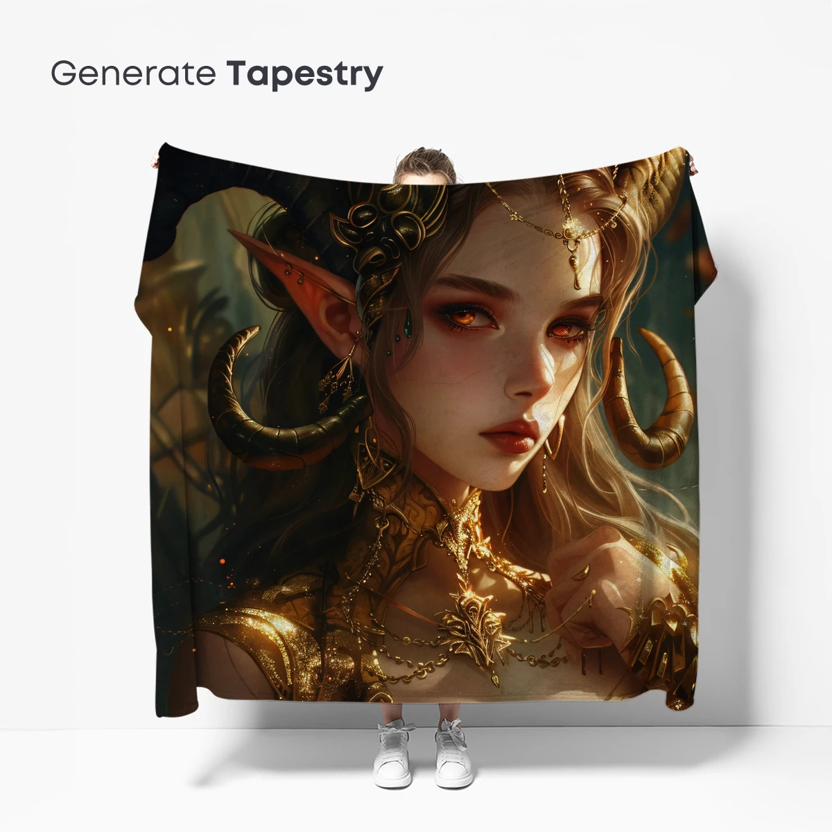 Ethereal Elven Queen: Golden Horns and Mystic Eyes - Image 5