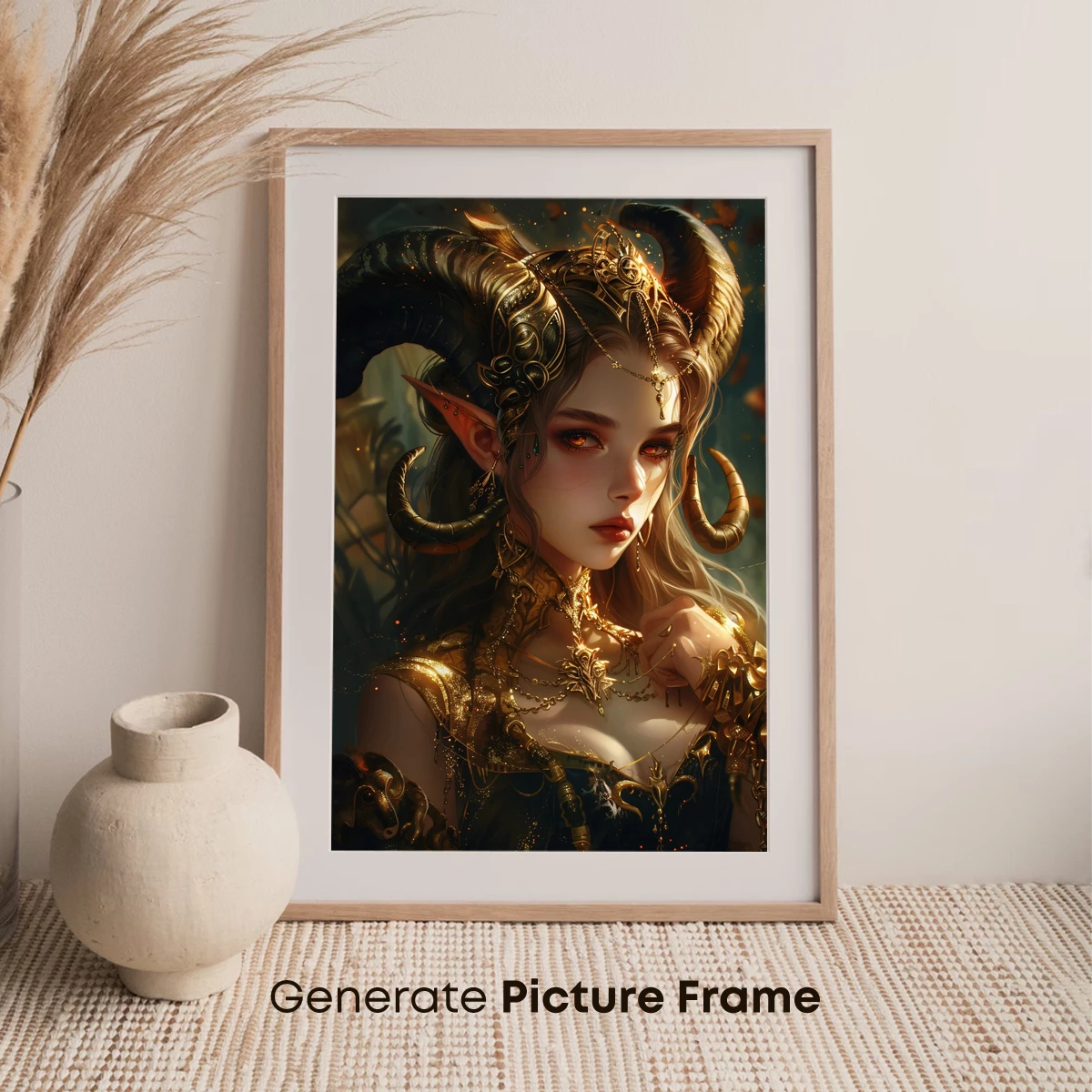 Ethereal Elven Queen: Golden Horns and Mystic Eyes - Image 7