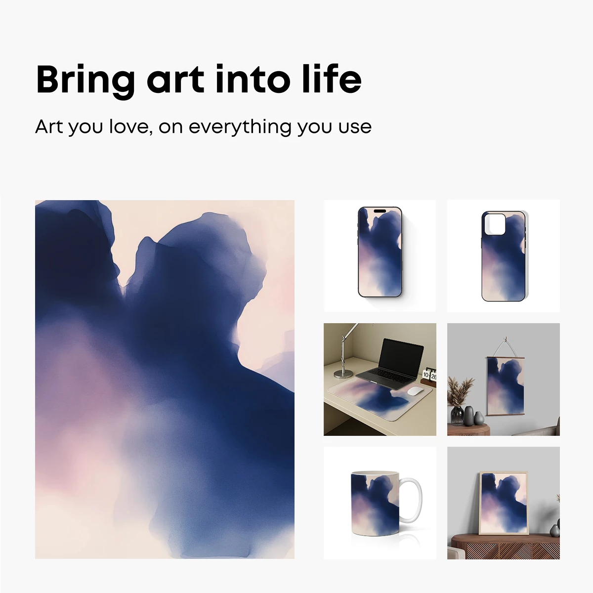 Ethereal Ink Embrace: Abstract Fusion in Soft Tones - Image 2