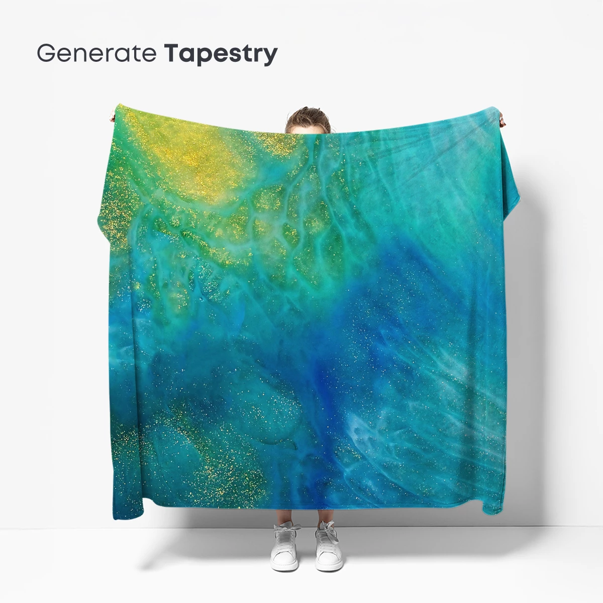 Fluid Dreamscape: Aqua and Gold Swirls - Image 5