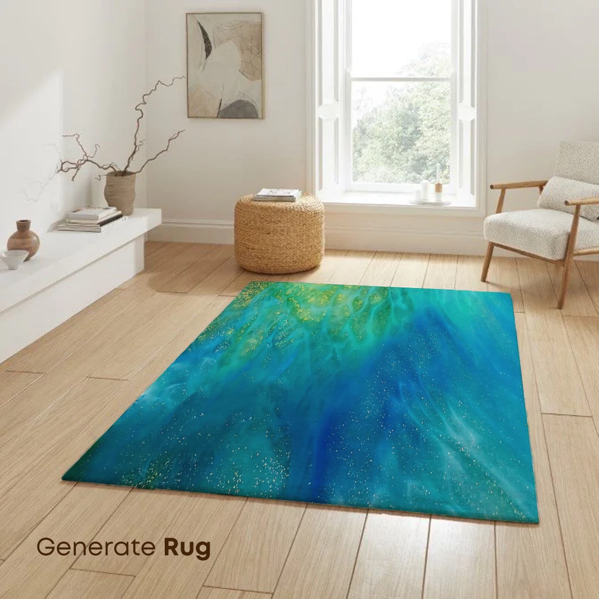 Fluid Dreamscape: Aqua and Gold Swirls - Image 6
