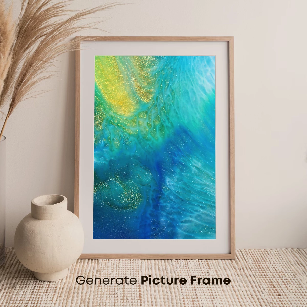 Fluid Dreamscape: Aqua and Gold Swirls - Image 7