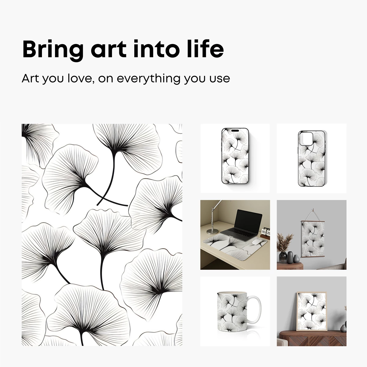 Elegant Ginkgo Silhouettes: Monochrome Botanical Art - Image 2