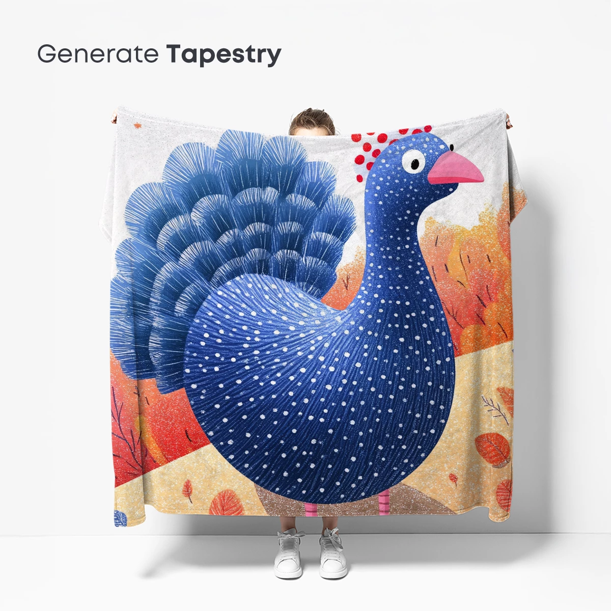 Autumnal Peacock: Polka-Dot Feathers and Falling Leaves - Image 5