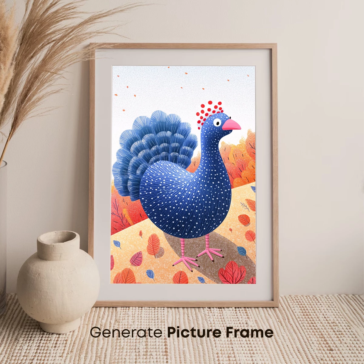 Autumnal Peacock: Polka-Dot Feathers and Falling Leaves - Image 7