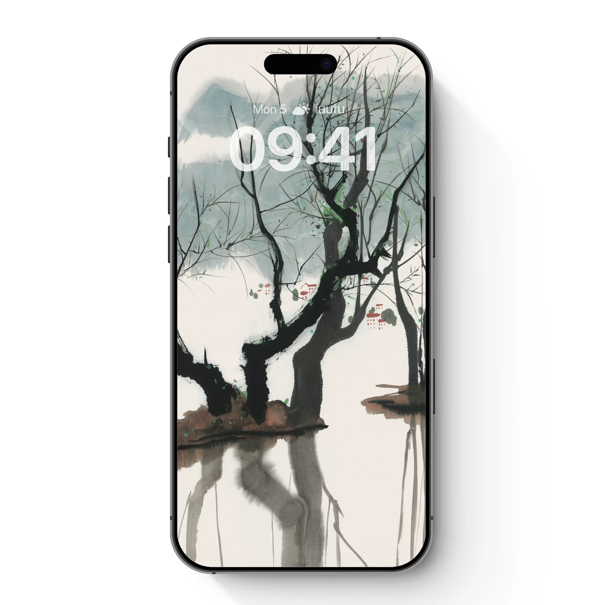 Ink Reflections: Bare Trees in Misty Serenity