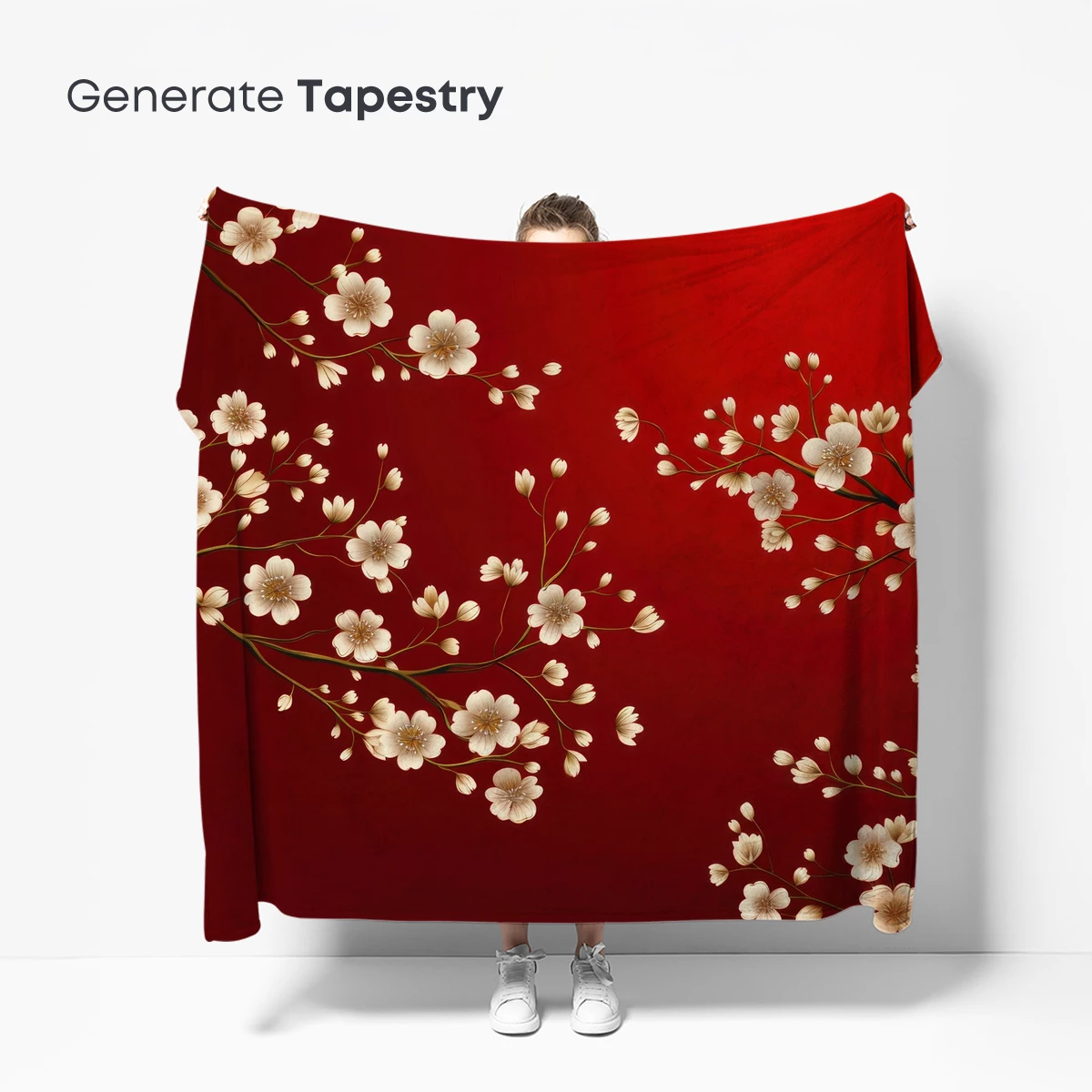 Elegant Cherry Blossoms on Crimson Canvas - Image 5