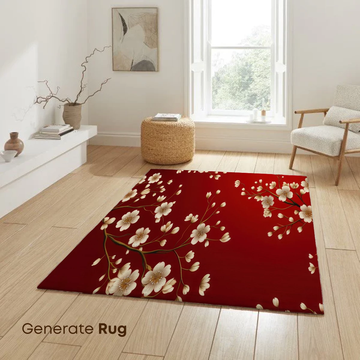 Elegant Cherry Blossoms on Crimson Canvas - Image 6