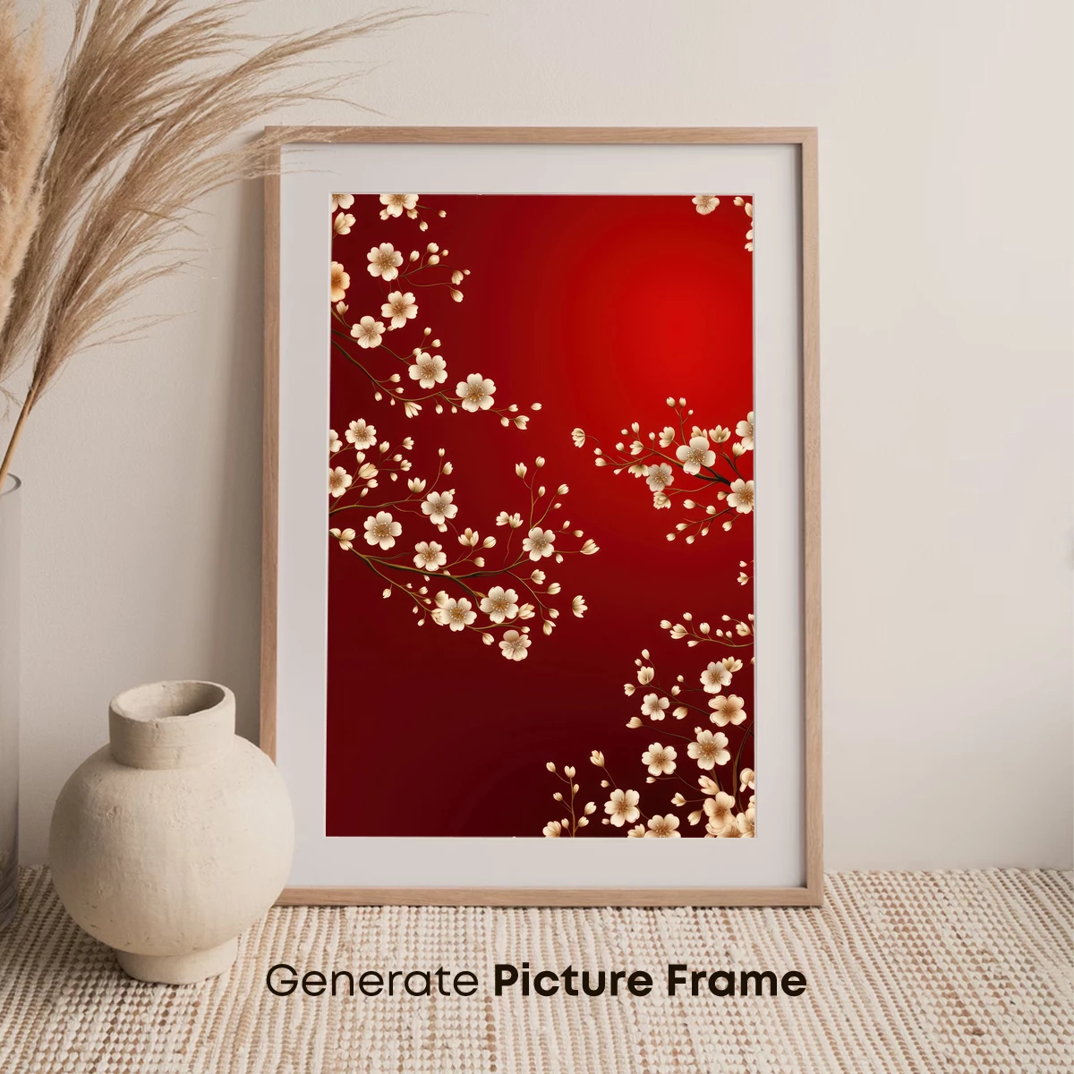 Elegant Cherry Blossoms on Crimson Canvas - Image 7