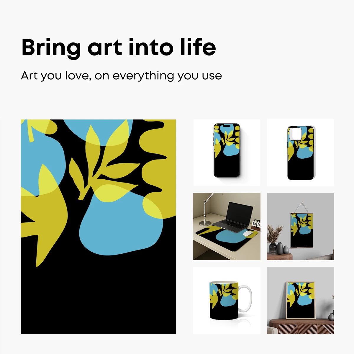 Bold Blue and Yellow Abstract Leaves - Image 2