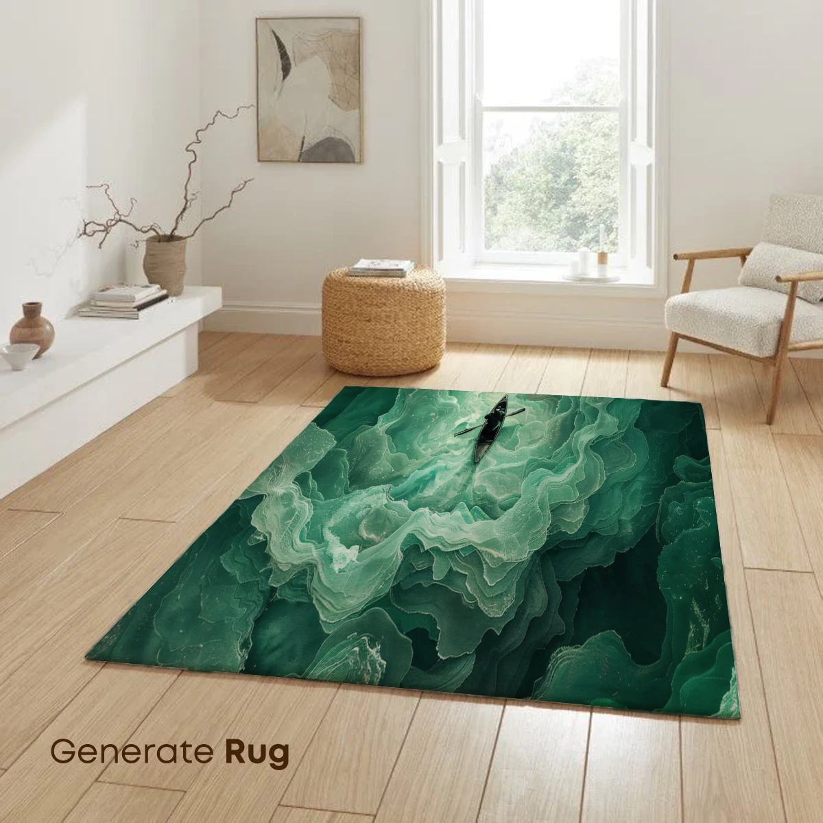 Ethereal Emerald Odyssey: Solitary Rowboat in Clouds - Image 6