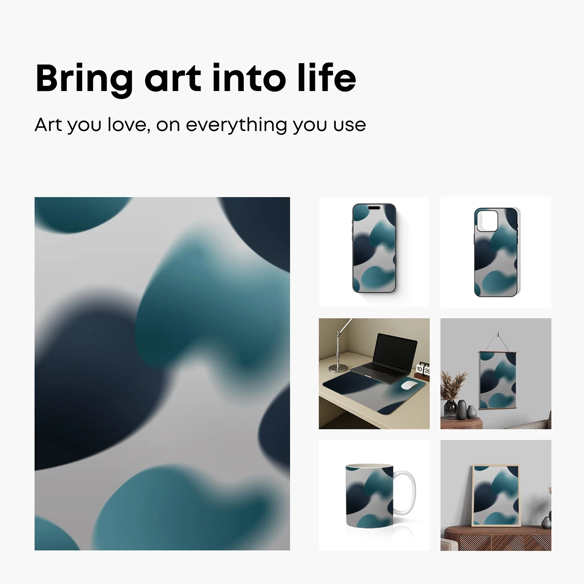 Fluid Teal Elegance: Abstract Blob Artistry - Image 2