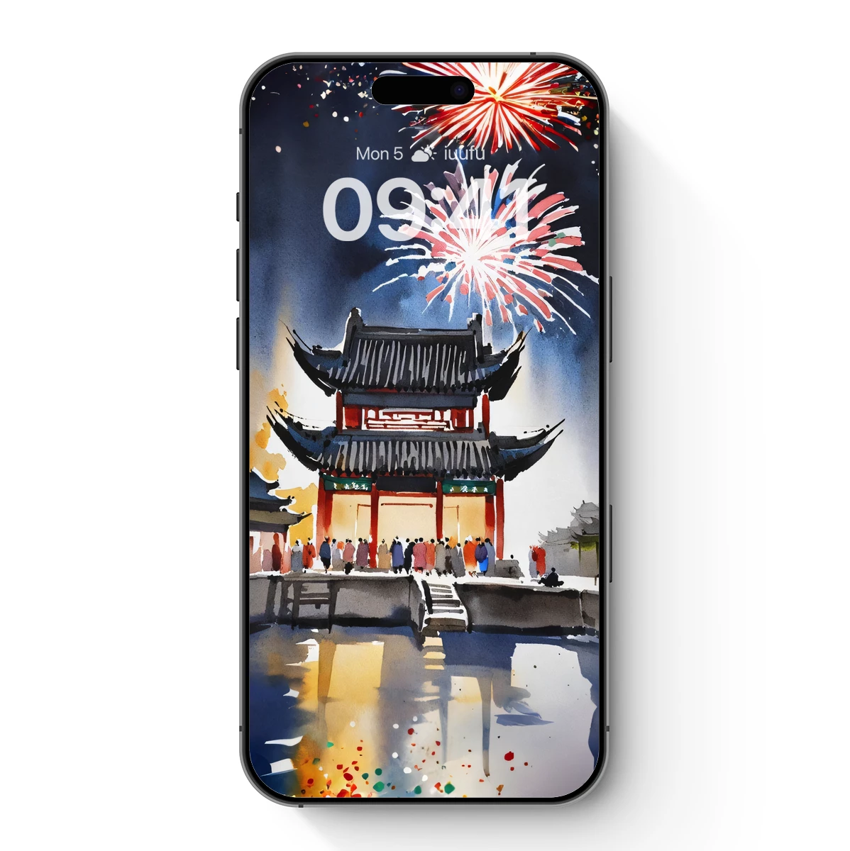 Festive Pagoda Under Fireworks