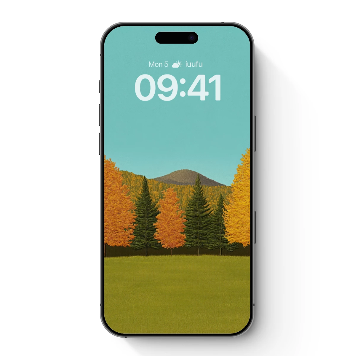 Autumnal Serenity: Golden Trees Against Teal Skies