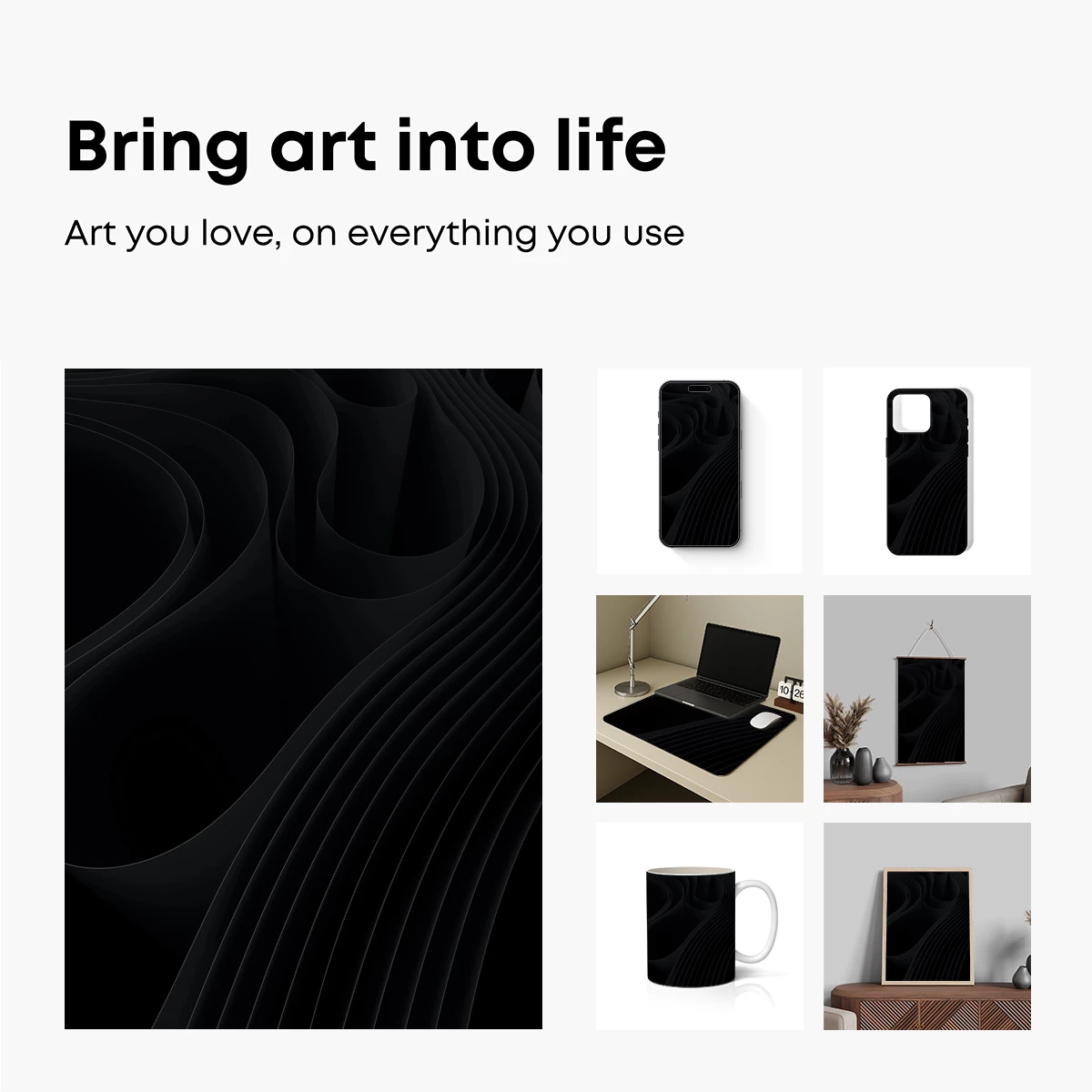 Elegant Black Waves: A Study in Shadow and Form - Image 2