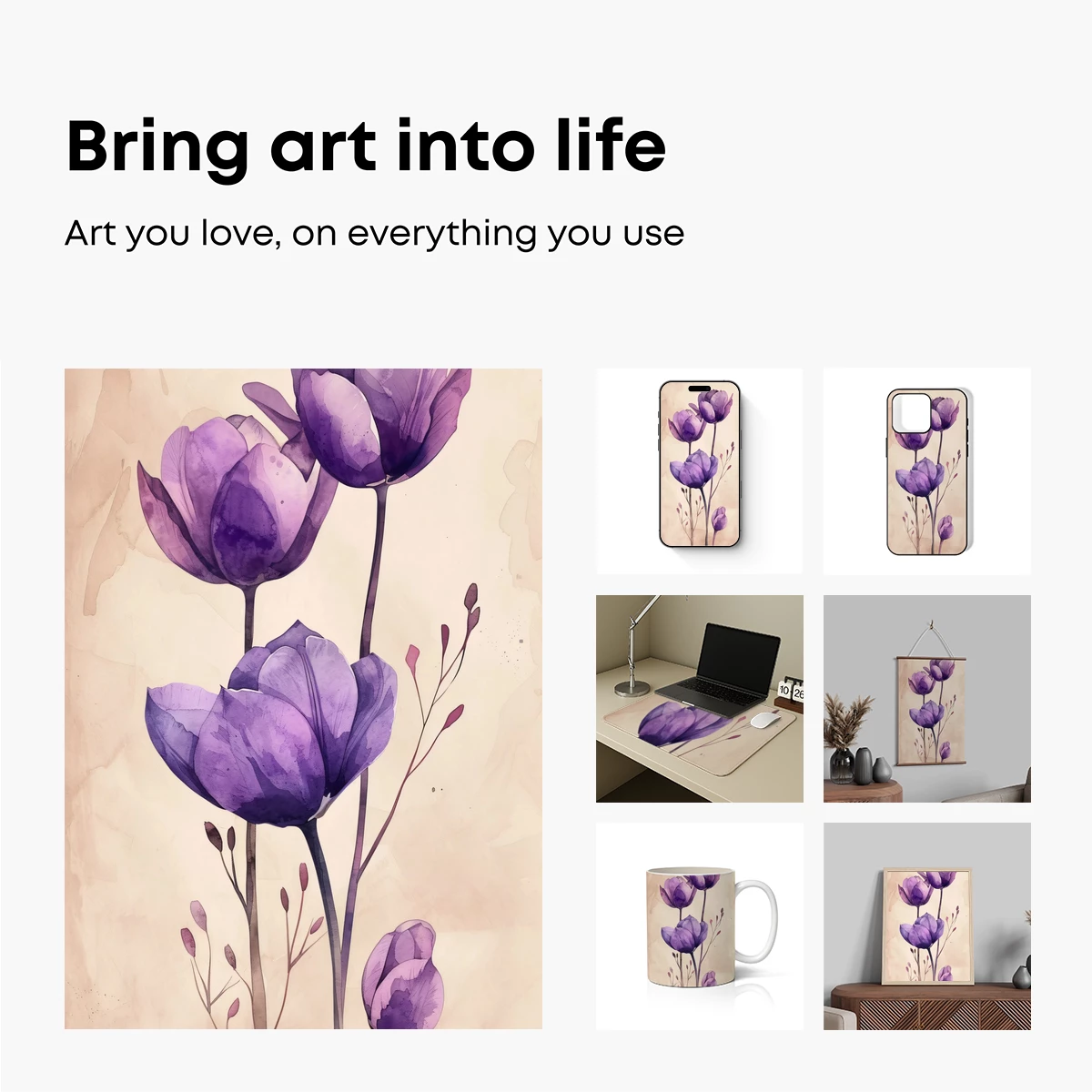 Ethereal Purple Tulips in Watercolor Bloom - Image 2