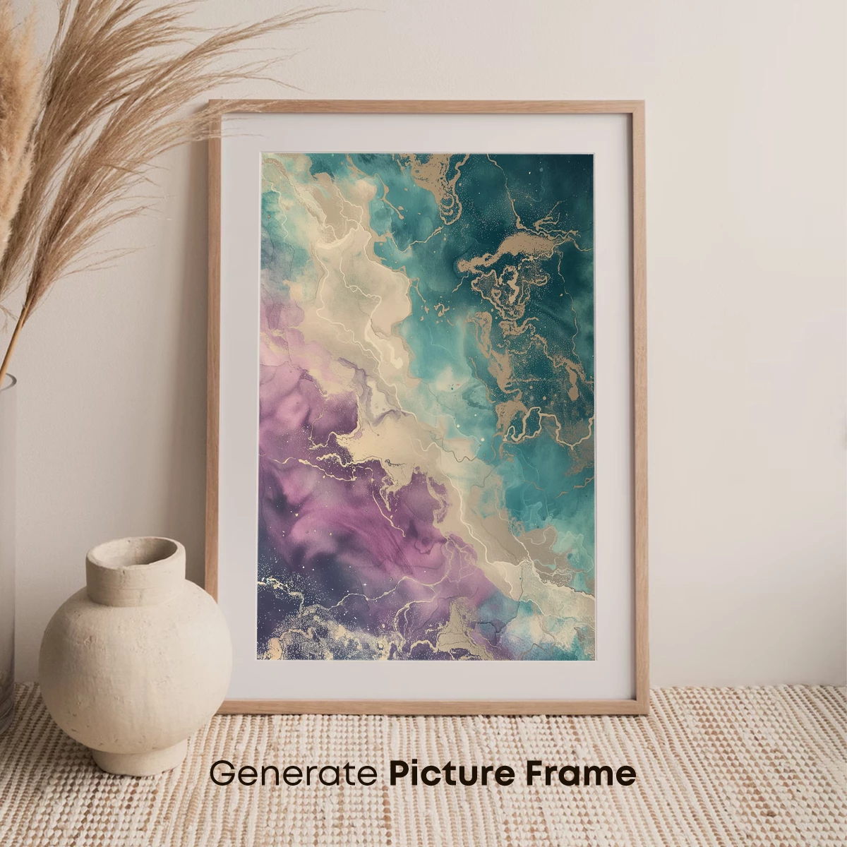 Ethereal Tides: Teal and Violet Abstract Fusion - Image 7