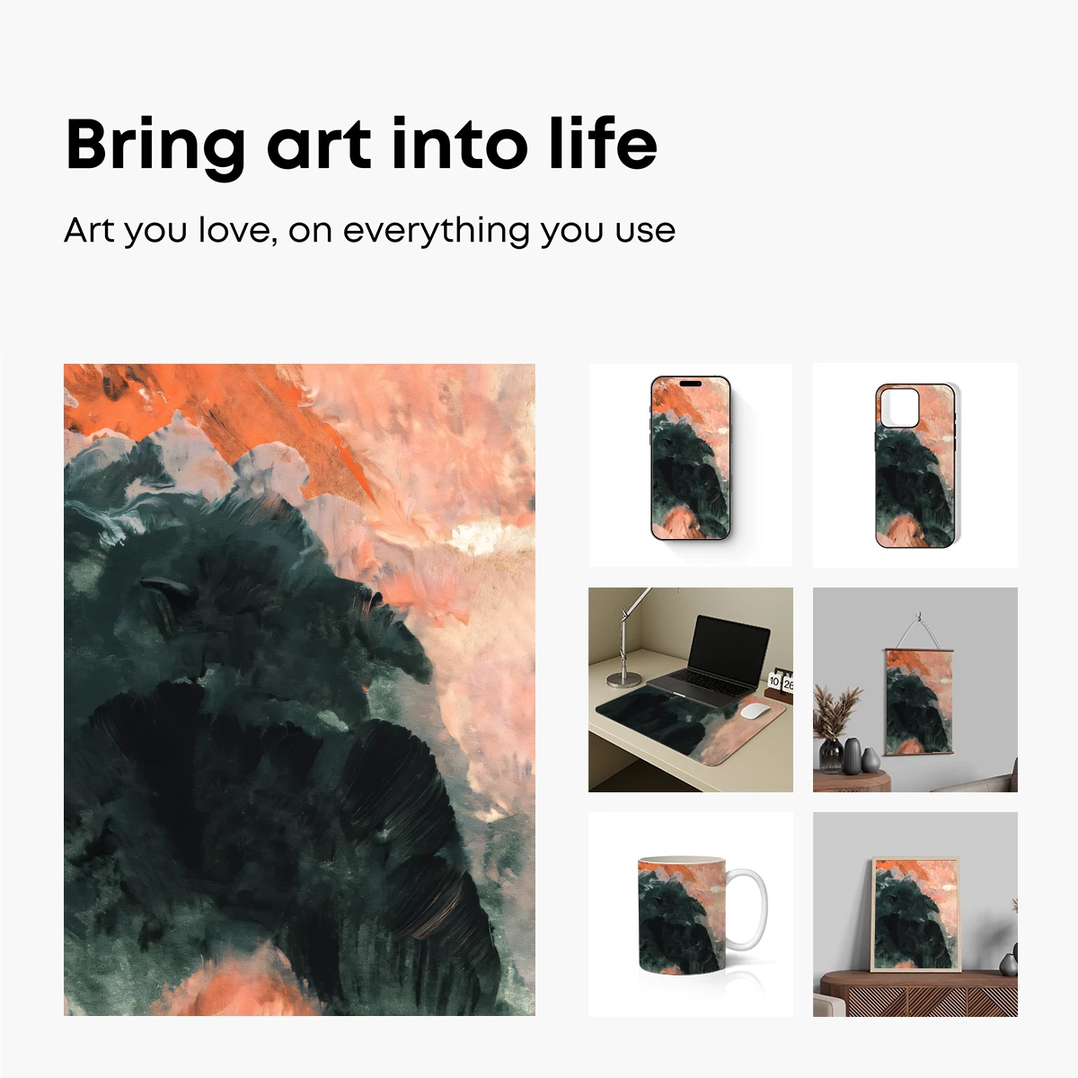 Abstract Twilight: Dark Silhouettes Against Coral Skies