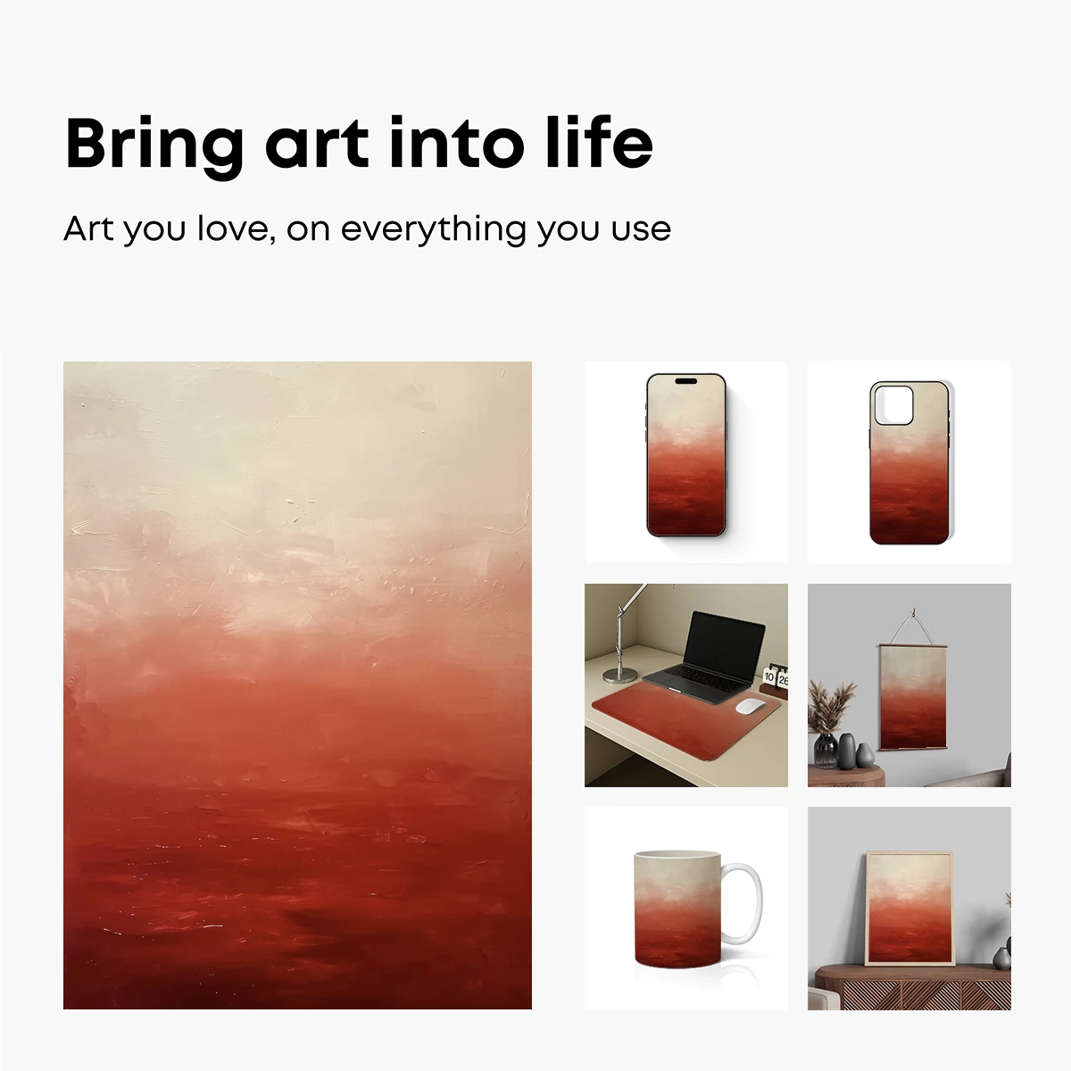 Crimson Horizon: Abstract Ombre Canvas - Image 2