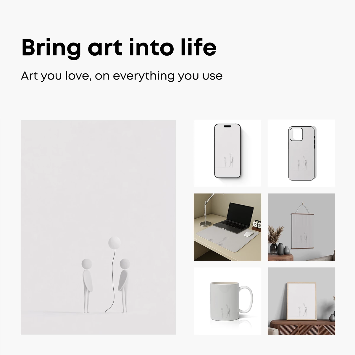 Minimalist Figures with Balloon: A Study in Connection - Image 2