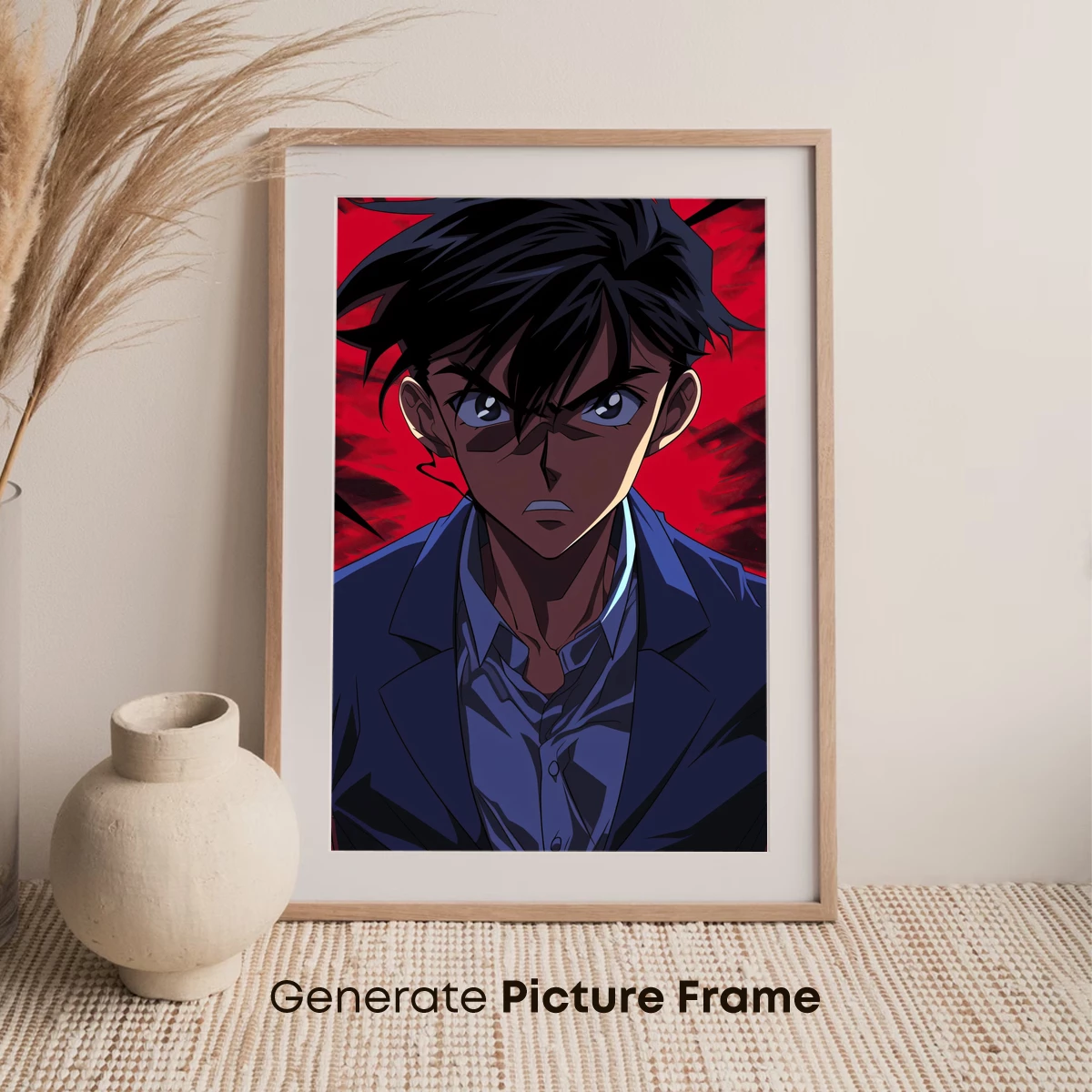 Intense Anime Gaze: Dark Suit, Red Aura - Image 7