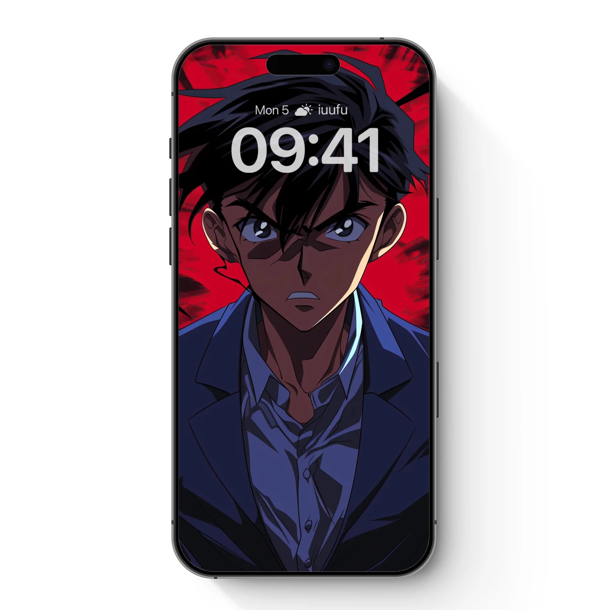 Intense Anime Gaze: Dark Suit, Red Aura