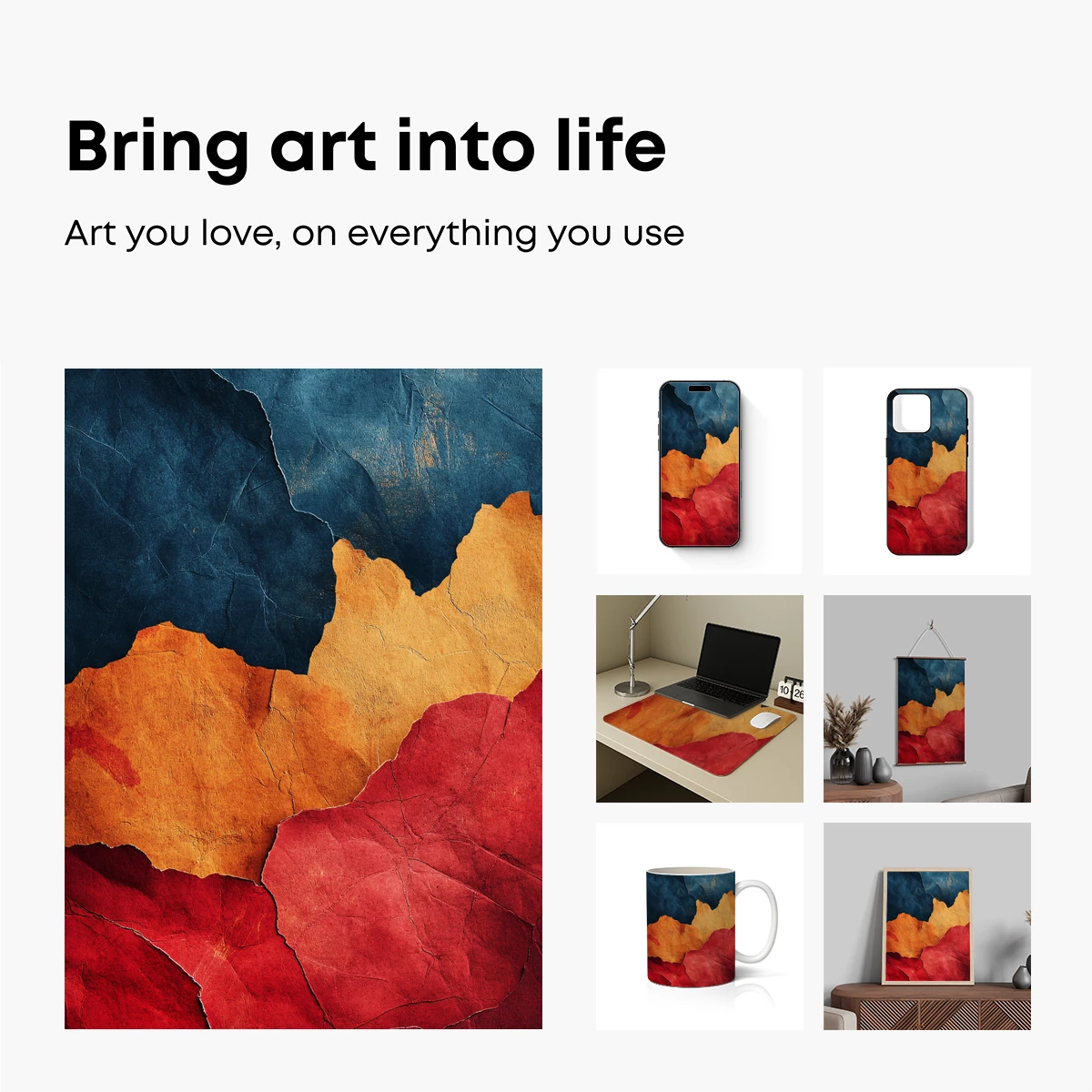 Cracked Canvas Symphony: Blue, Orange, and Red - Image 2