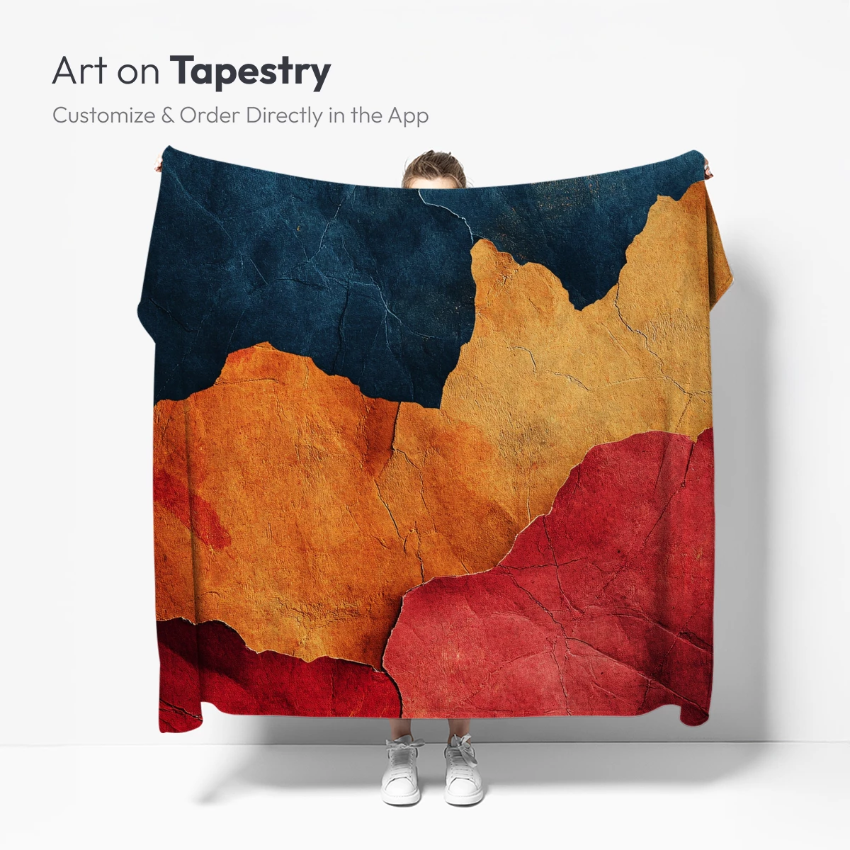 Cracked Canvas Symphony: Blue, Orange, and Red - Image 5