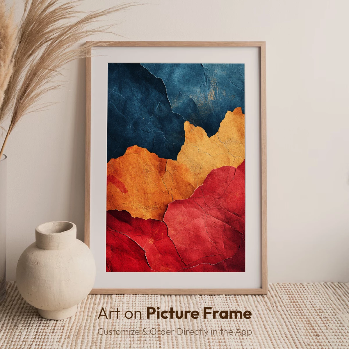 Cracked Canvas Symphony: Blue, Orange, and Red - Image 7