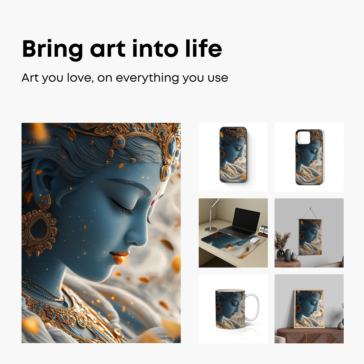 Ethereal Goddess in Blue: Golden Adornments and Serene Grace - Image 2