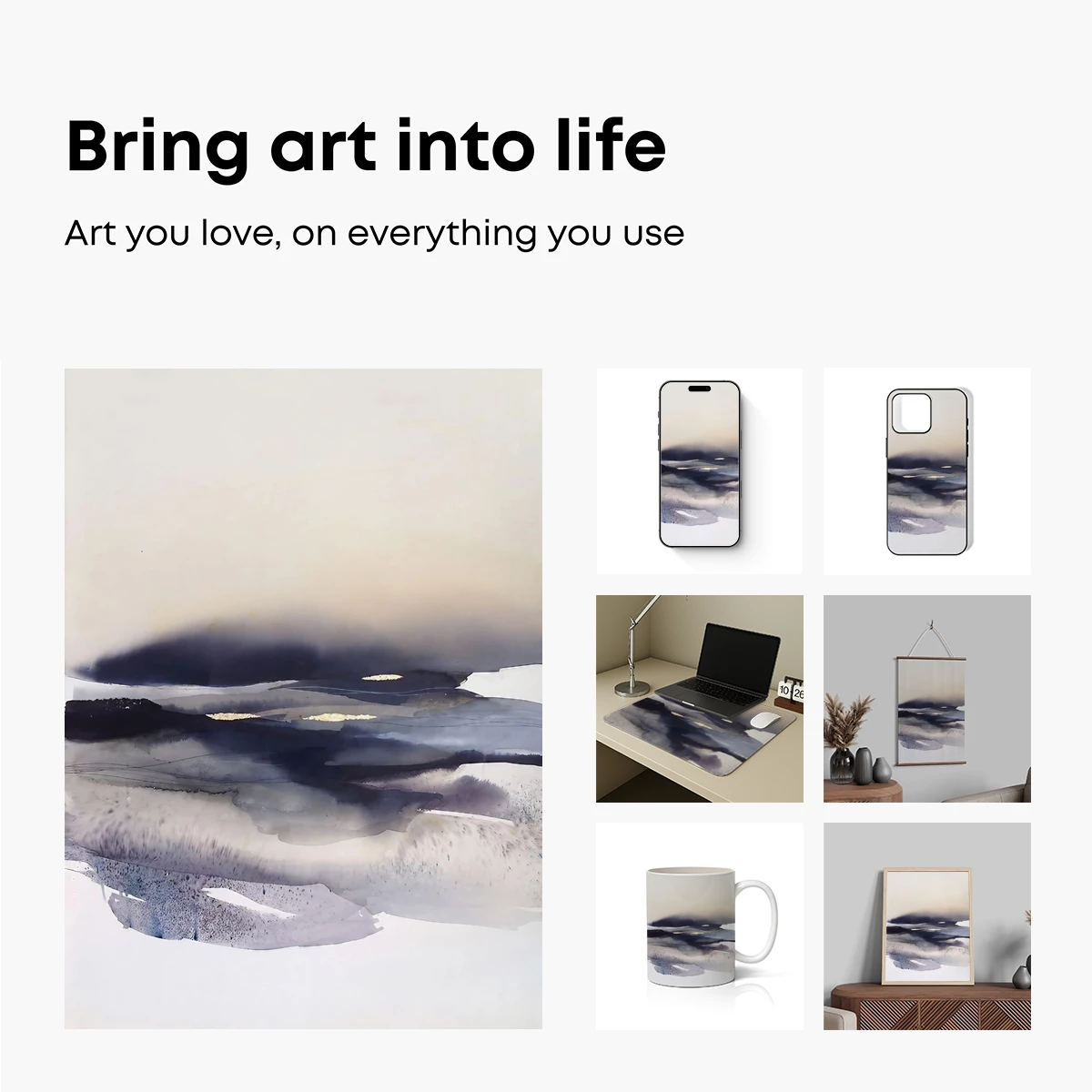 Abstract Horizon: Ink Flow Over Snowy Plains - Image 2