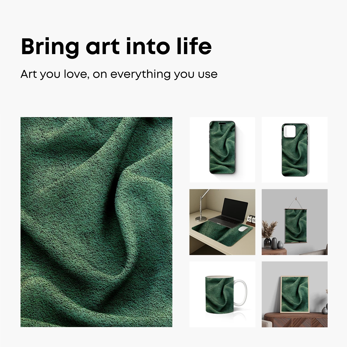 Emerald Textile Elegance: Soft Ripples in Green - Image 2