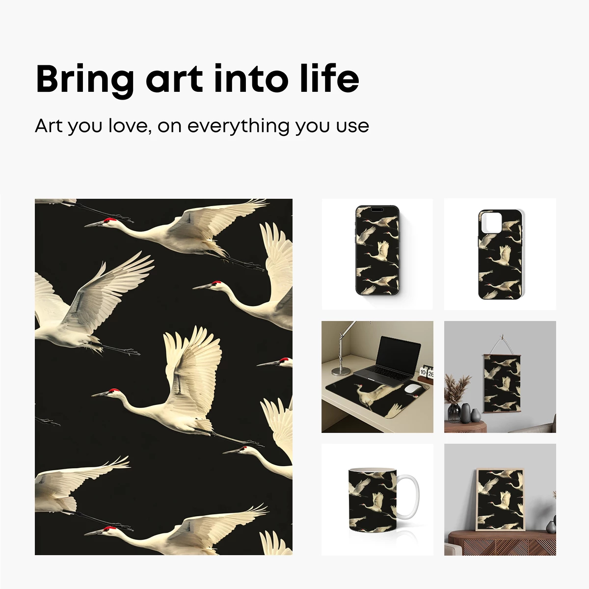 Elegant Flight: White Cranes in Midnight Sky - Image 2