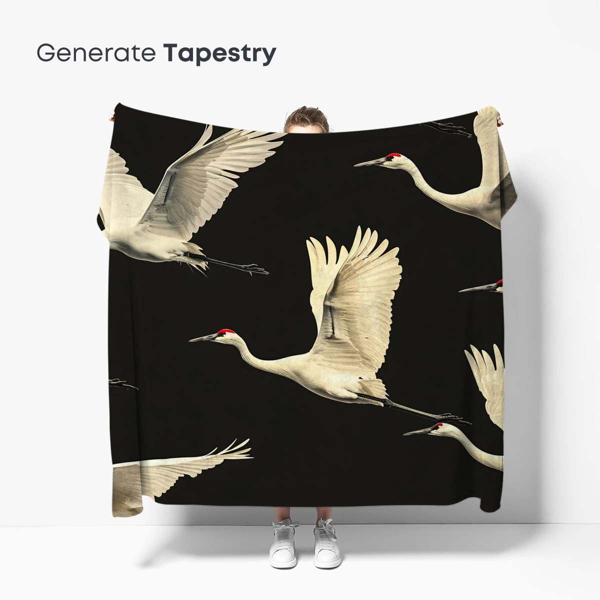 Elegant Flight: White Cranes in Midnight Sky - Image 5