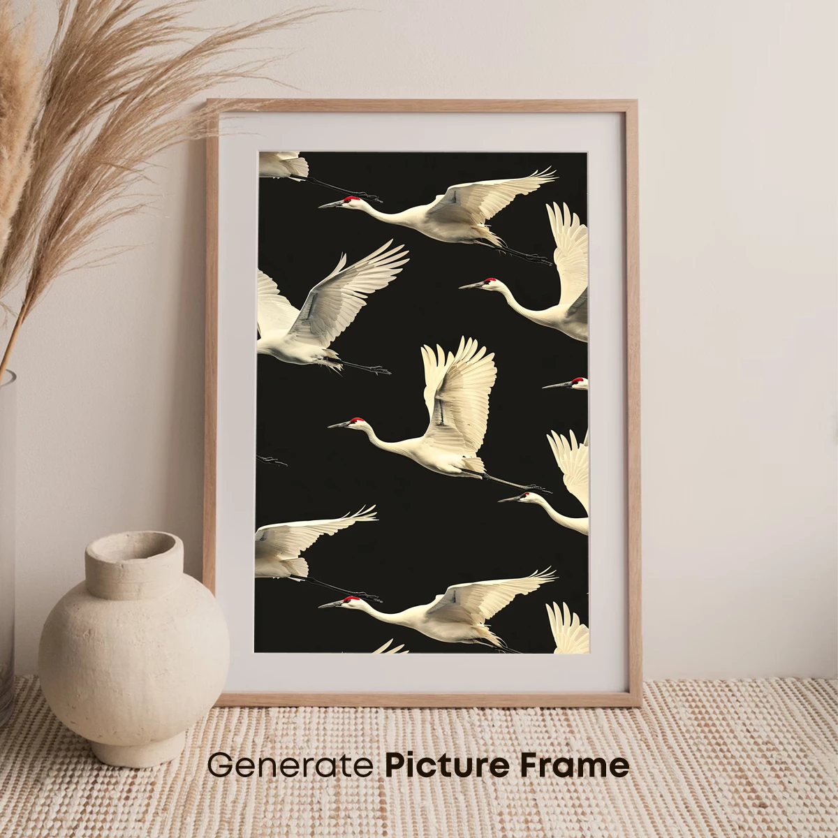Elegant Flight: White Cranes in Midnight Sky - Image 7