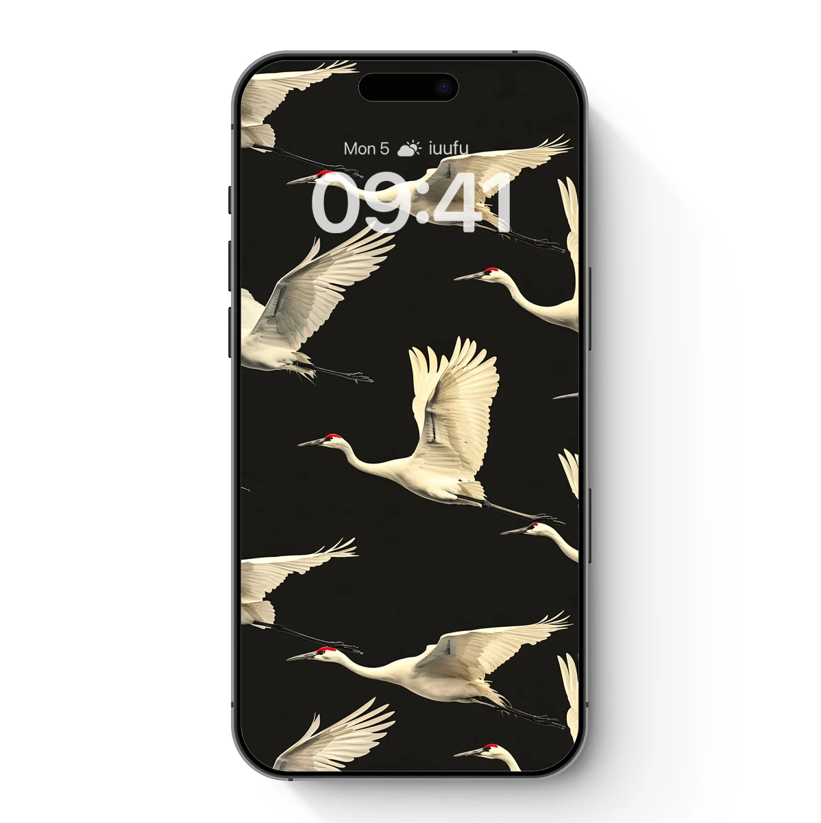 Elegant Flight: White Cranes in Midnight Sky