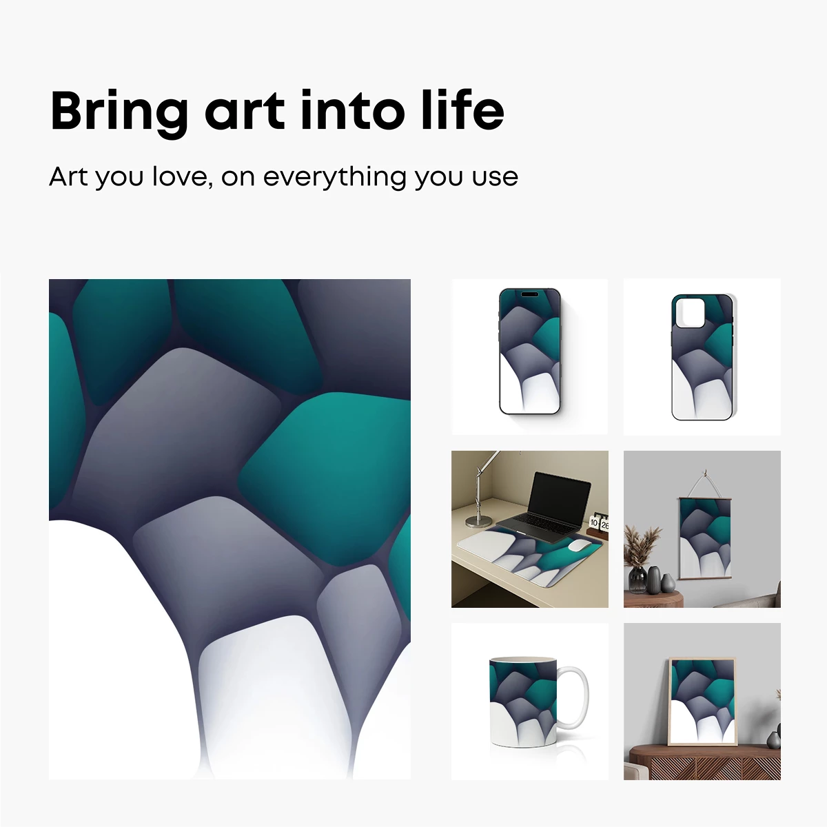 Geometric Teal Symphony: Abstract Honeycomb Art - Image 2