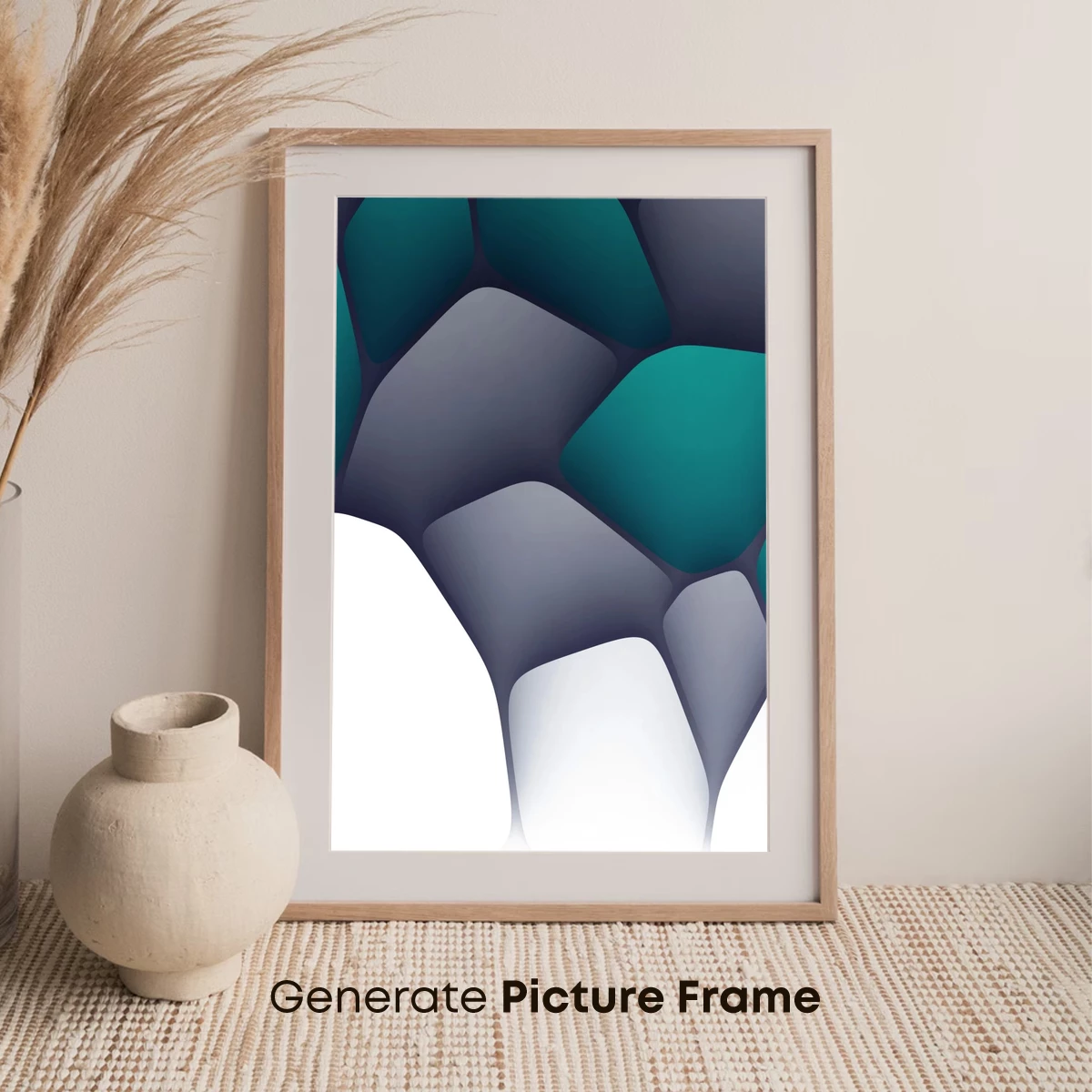 Geometric Teal Symphony: Abstract Honeycomb Art - Image 7